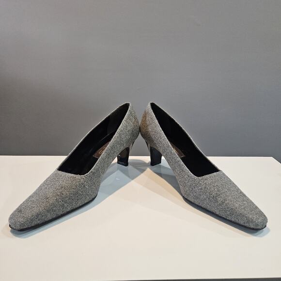 Sesto Meucci Womens 7.5M Heels Square Toe Grey Textile Upper Leather Sole SPAIN - Picture 1 of 10